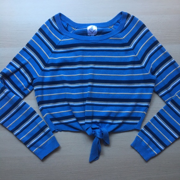 Freshman 1996, Blue, Tie Front, Striped cropped Sweater, size large - Picture 2 of 8